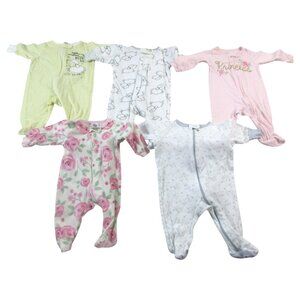Lot of 5 Gerber Sleep & Play Sleeper Kids Newborn Multi Floral Cotton Zip Front